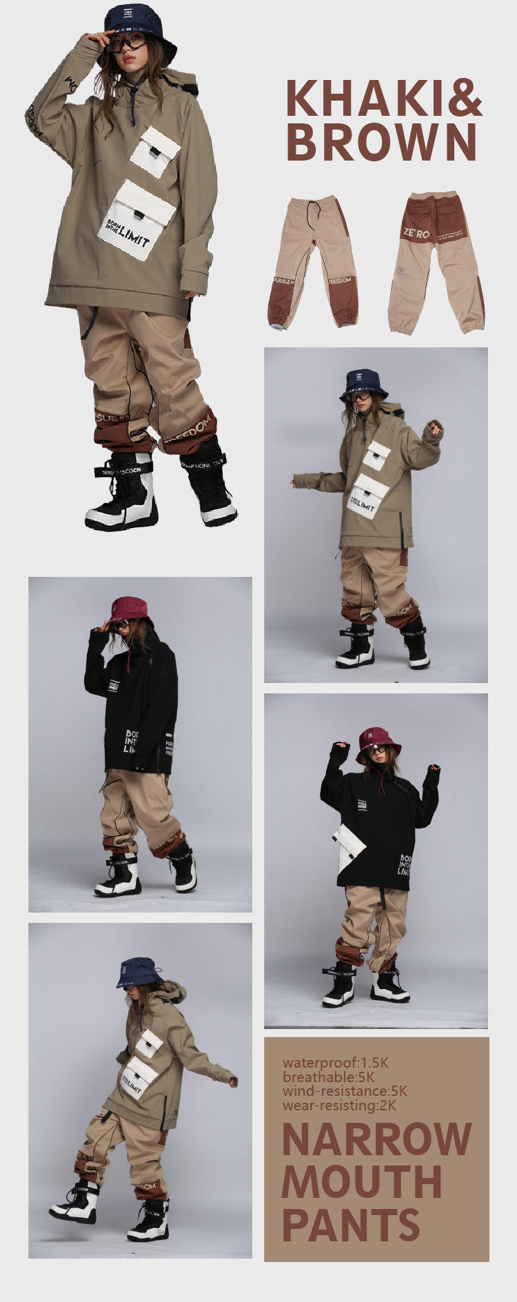 Tolasmik Snowboard Cargo Pants Extra Thick and Warm Waterproof Narrow Mouth Pants